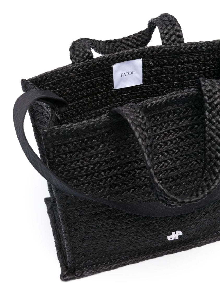 Patou Structured Rectangle Tote Bag In Black Raffia