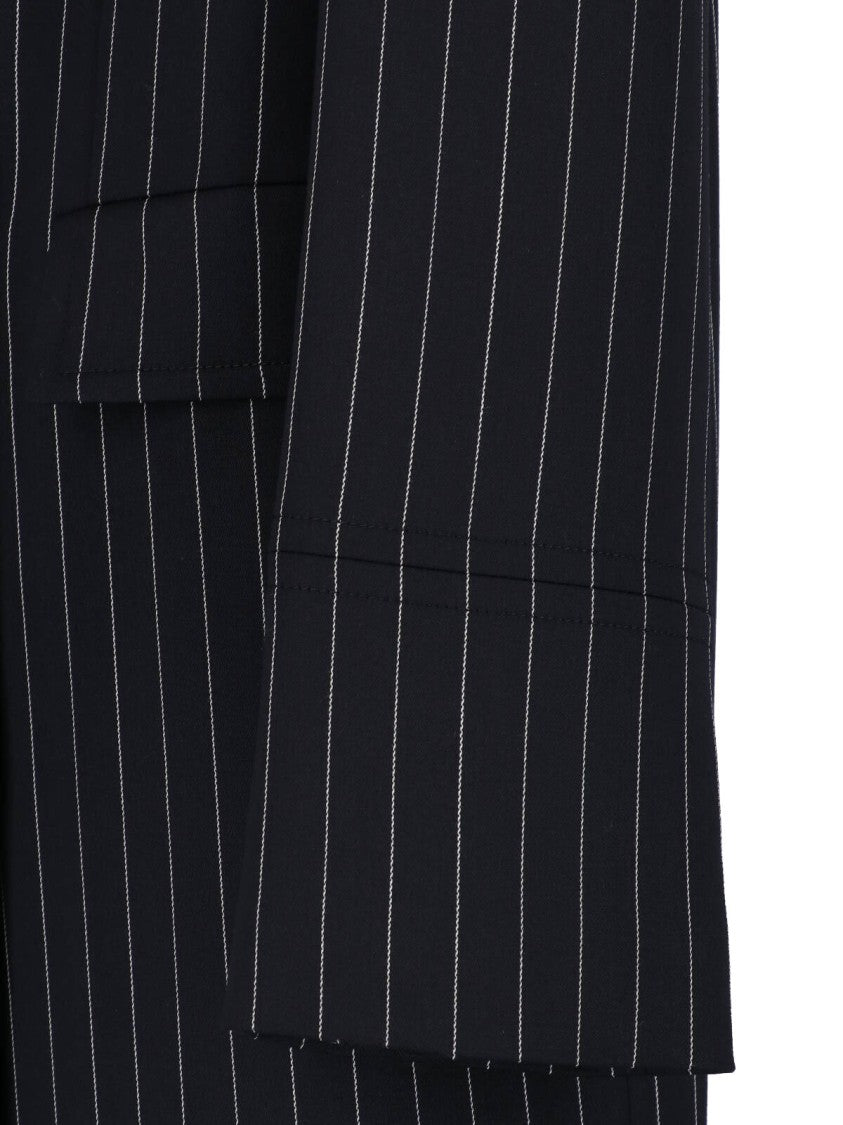 Dondup Black Gessato Wool Pinstripe Coat