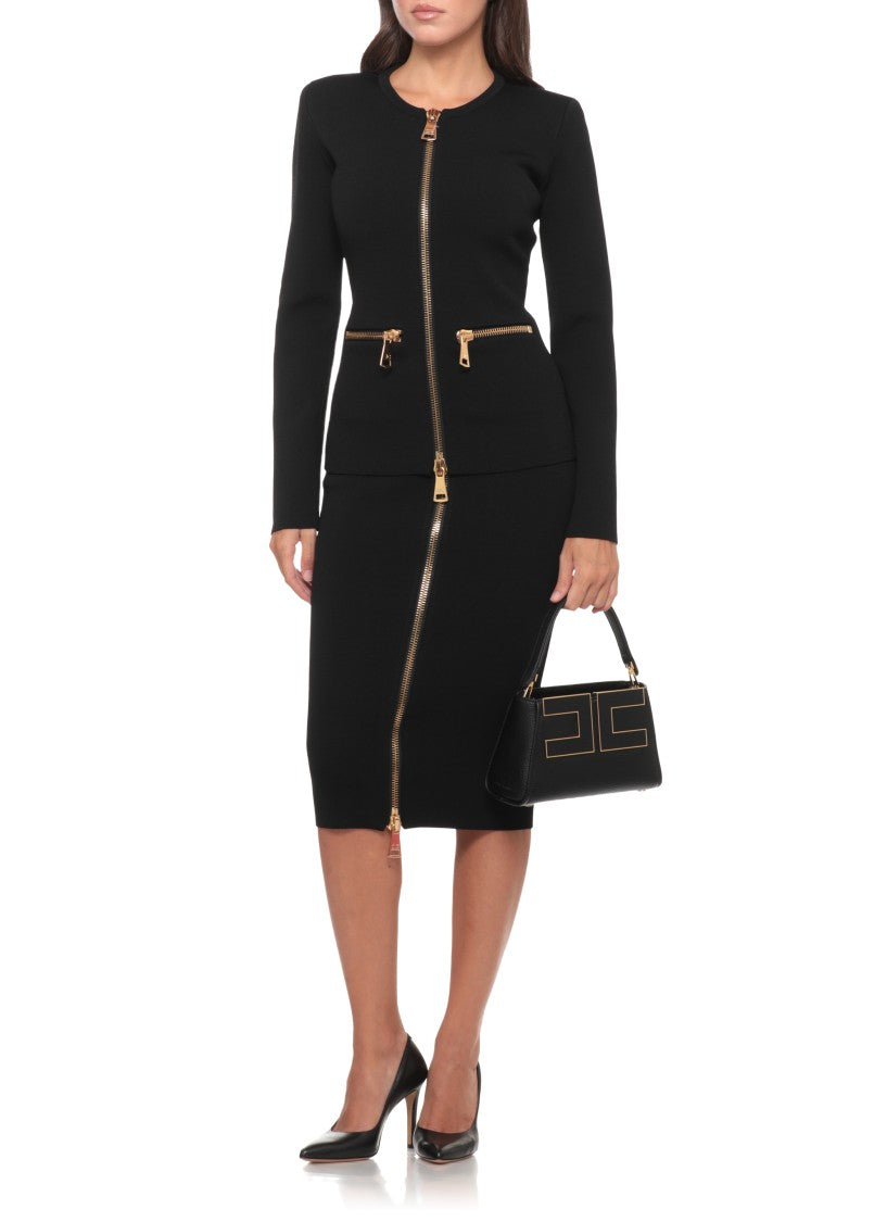 Elisabetta Franchi Fitted Black Pencil Skirt With Maxi Gold Zip Closure