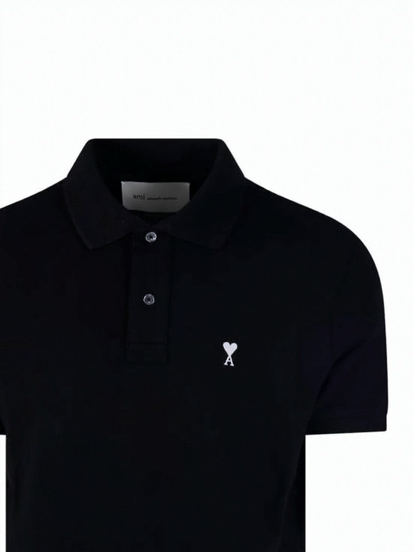Ami Paris Small Heart Logo Polo Shirt With Traditional Collar