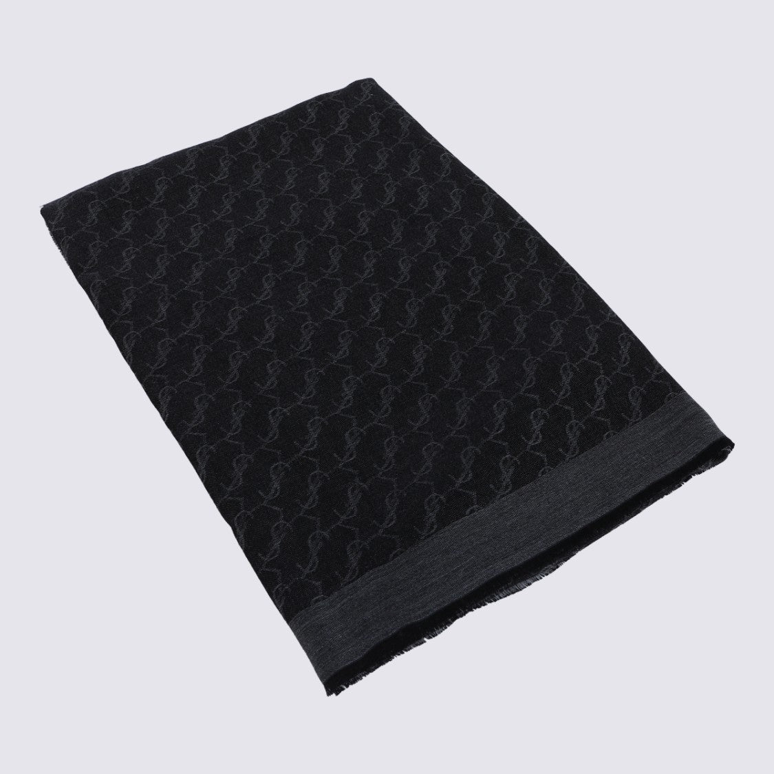Saint Laurent Black Monogram Wool-Silk Scarf