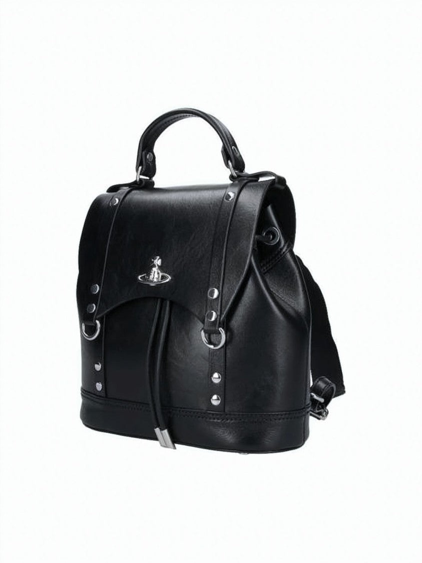 Vivienne Westwood Black Structured Leather Orb Emblem Backpack