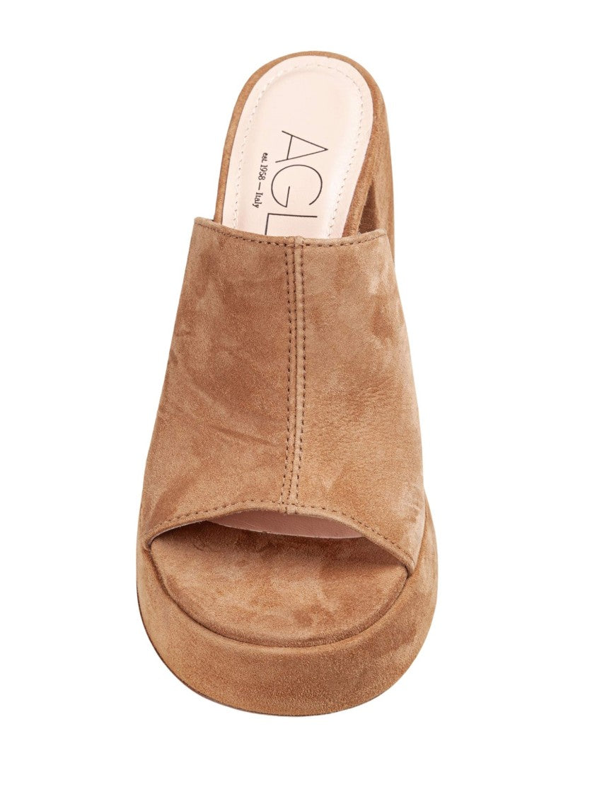 Agl Clio Suede Heeled Slipper Sandal - Leather Color