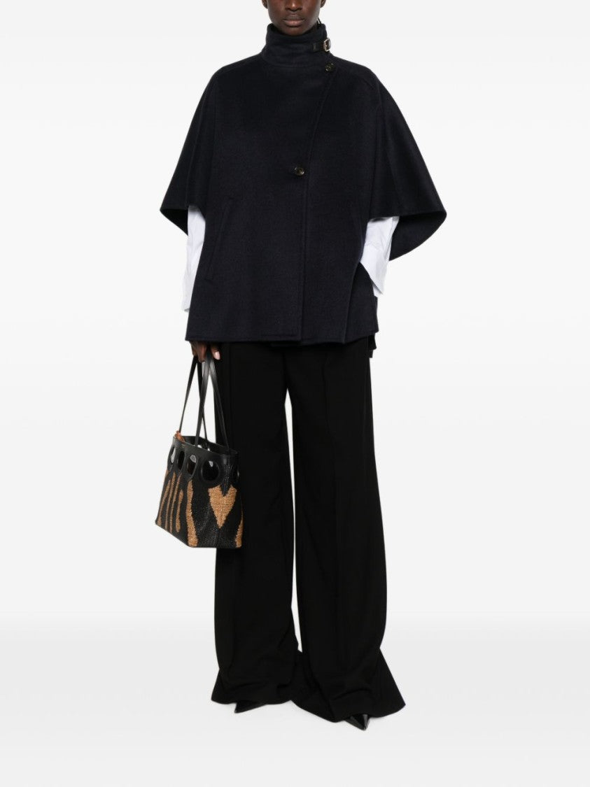 Max Mara High Collar Flowing Sleeves Silk-Nylon Cape