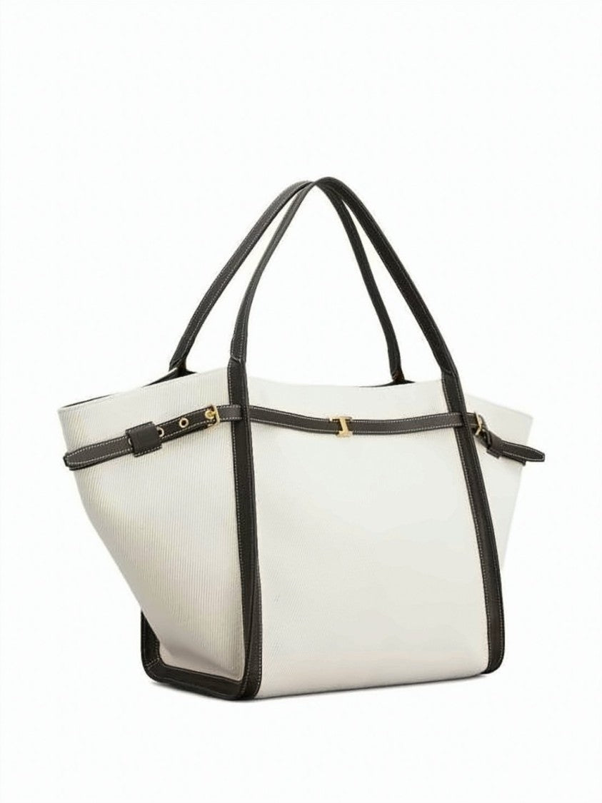 Tod's Structured Linen Tote Bag With Leather Trim
