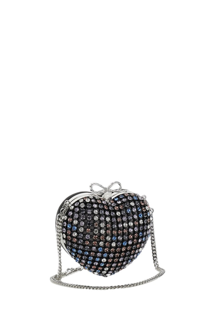 Self-Portrait Multicrystal Heart-Shaped Clutch With Bow Clasp And Chain Strap