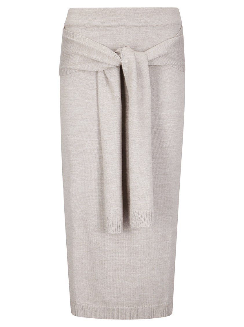 Lemaire Long Fine Knit Skirt With Ribbed Waistband And Side Slits