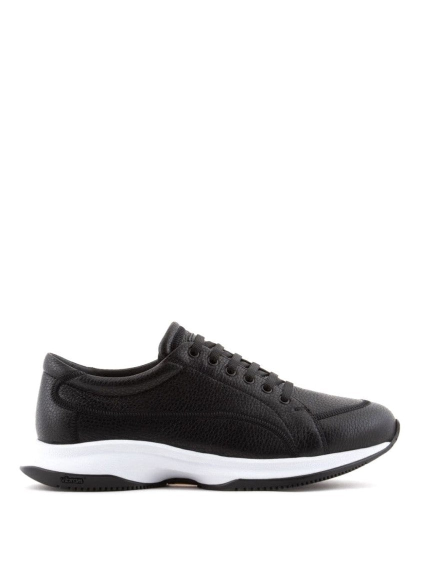 Giorgio Armani Elegant Black Leather Trainers With Textured Finish
