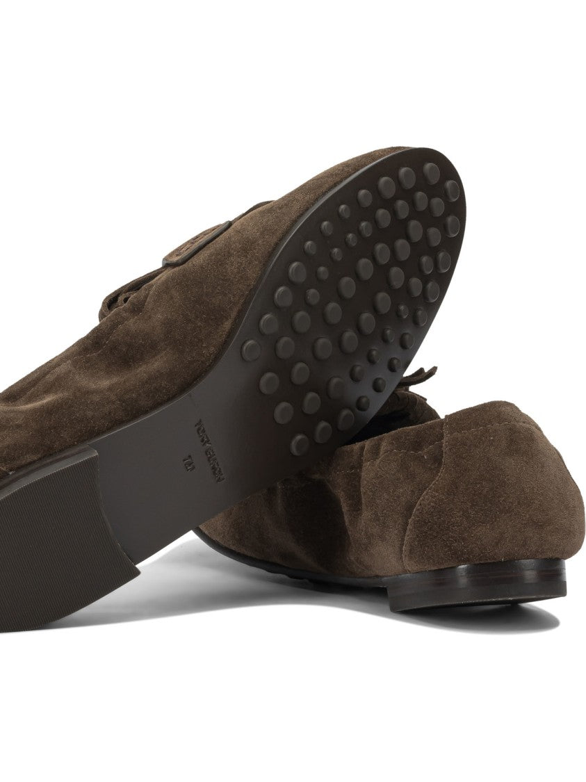 Tory Burch Suede Moccasin Loafers With Fringe Detailing