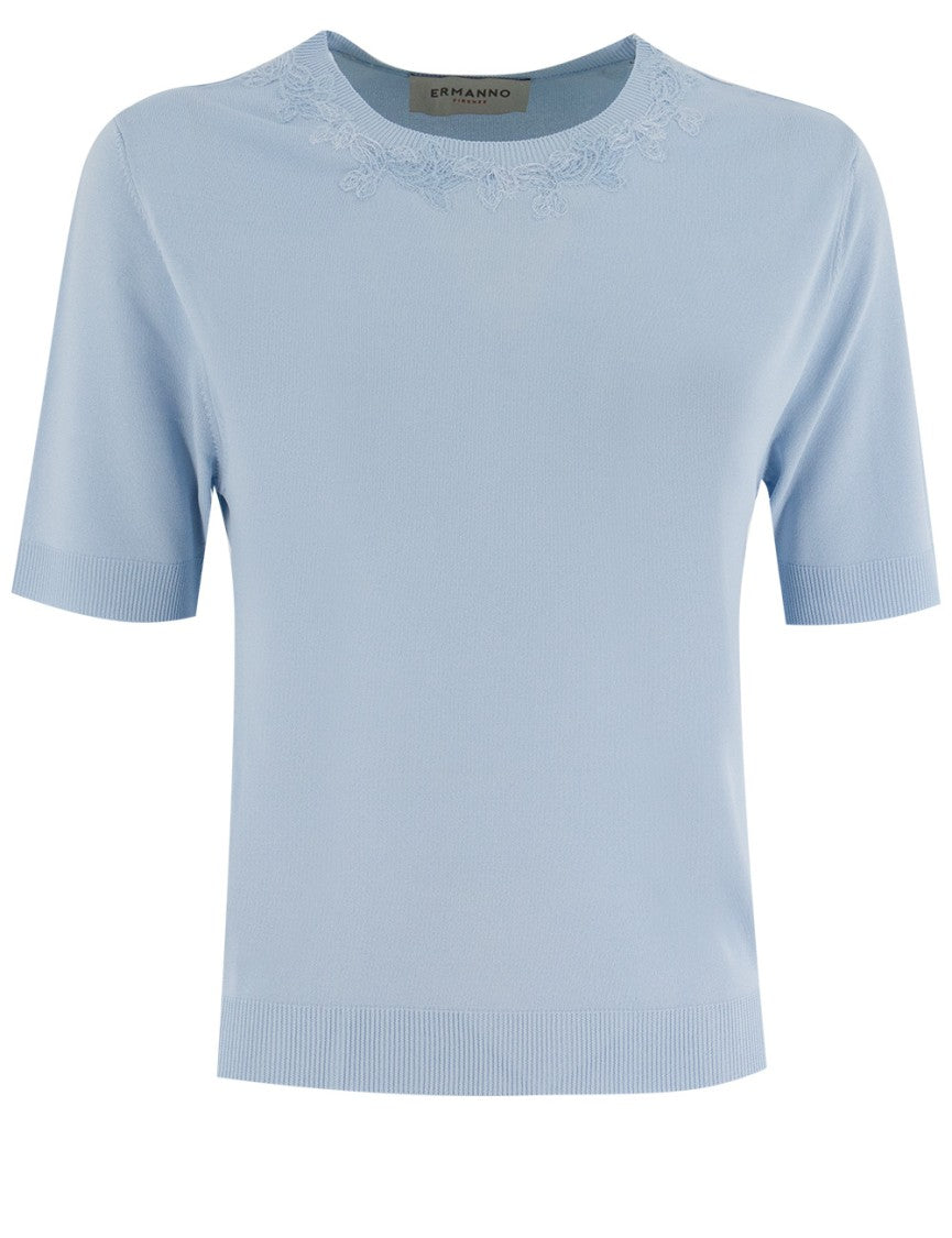 Ermanno Firenze Crew-Neck Jumper With Floral Lace Detail