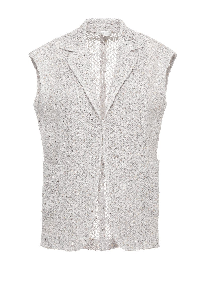 Panicale Grey Sequined Linen-Cotton Blazer
