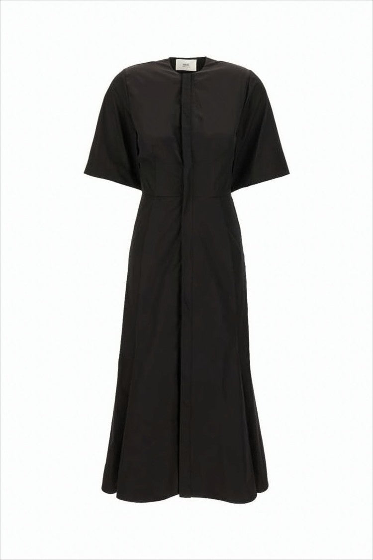 Ami Paris Structured Black Midi Dress With Concealed Closure