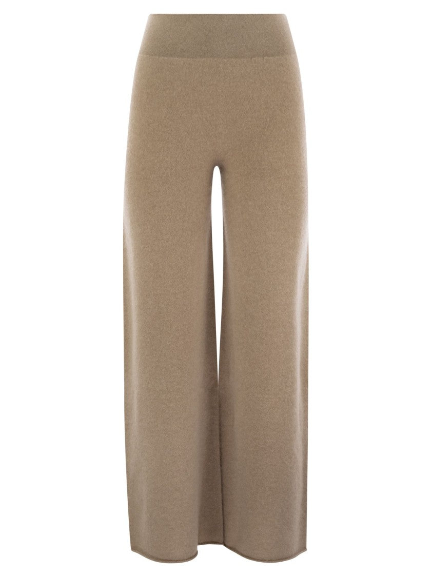 Vanisé Wide-Leg Cashmere Trousers With Ribbed Waistband