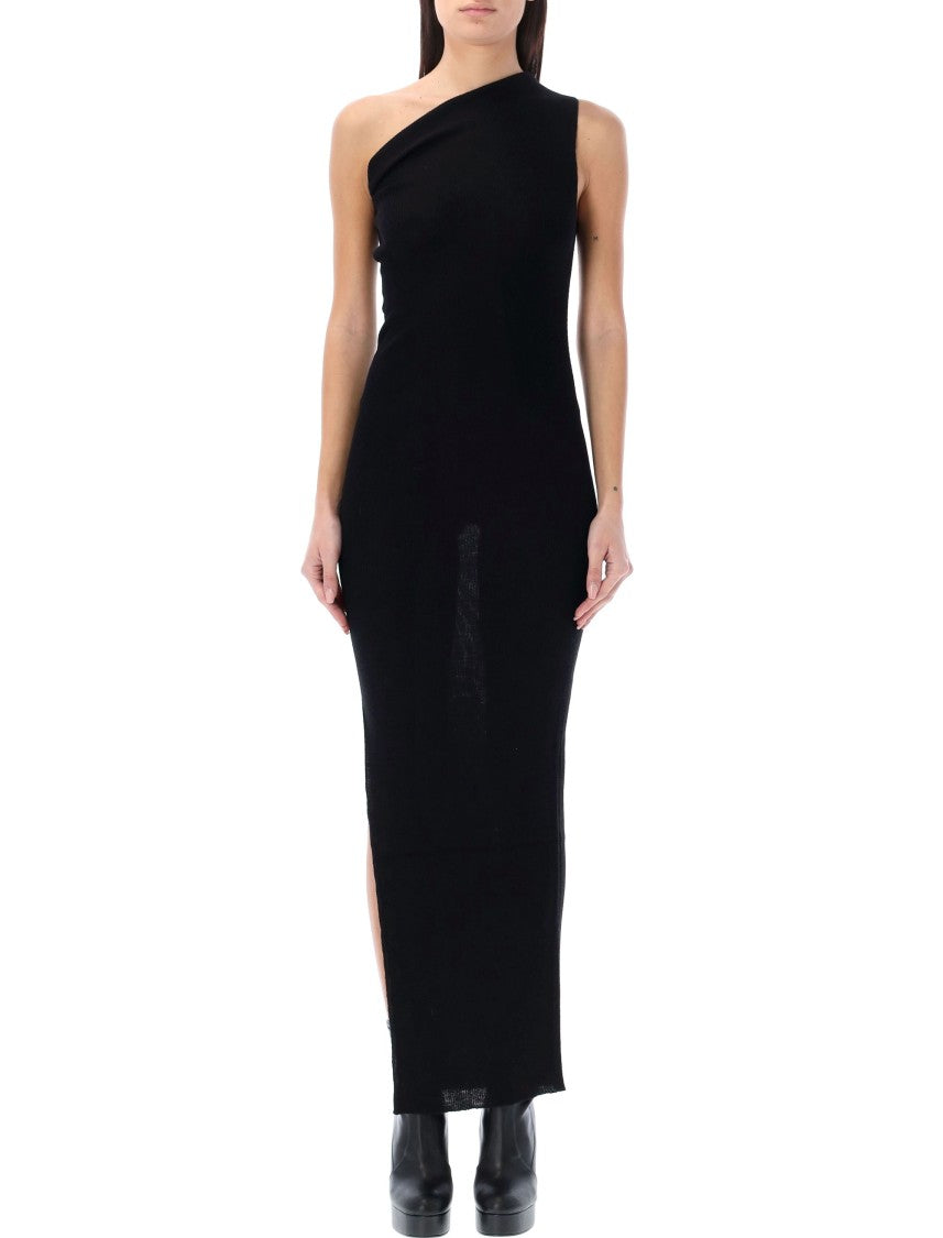 Rick Owens One-Shoulder Rib Knit Dress With Playful Side Vent