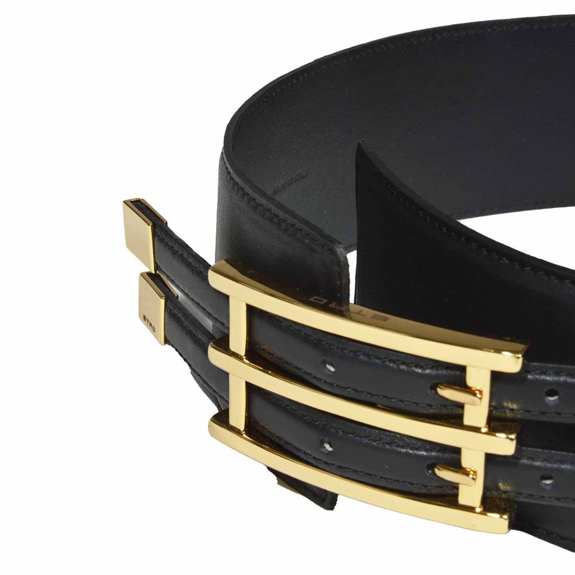 Etro High Black Leather Belt With Maxi Chrome Buckle