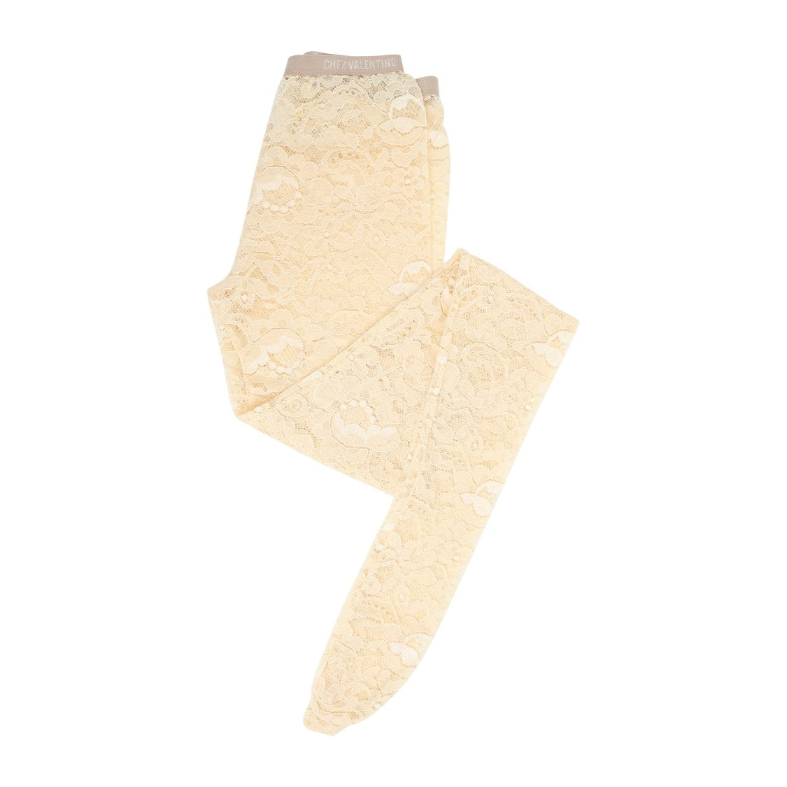 Valentino Beige Floral Lace Tights With Logo Waistband