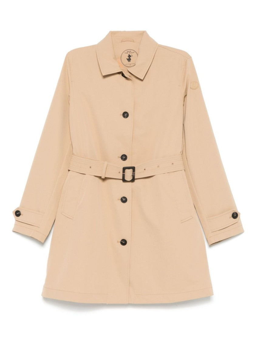 Save The Duck Belted Light Beige Coat With Tailored Features