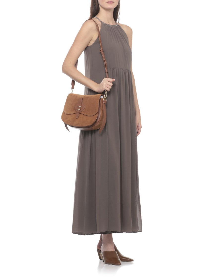 Coccinelle Elegant Suede Leather Shoulder Bag With Gold-Tone Hardware