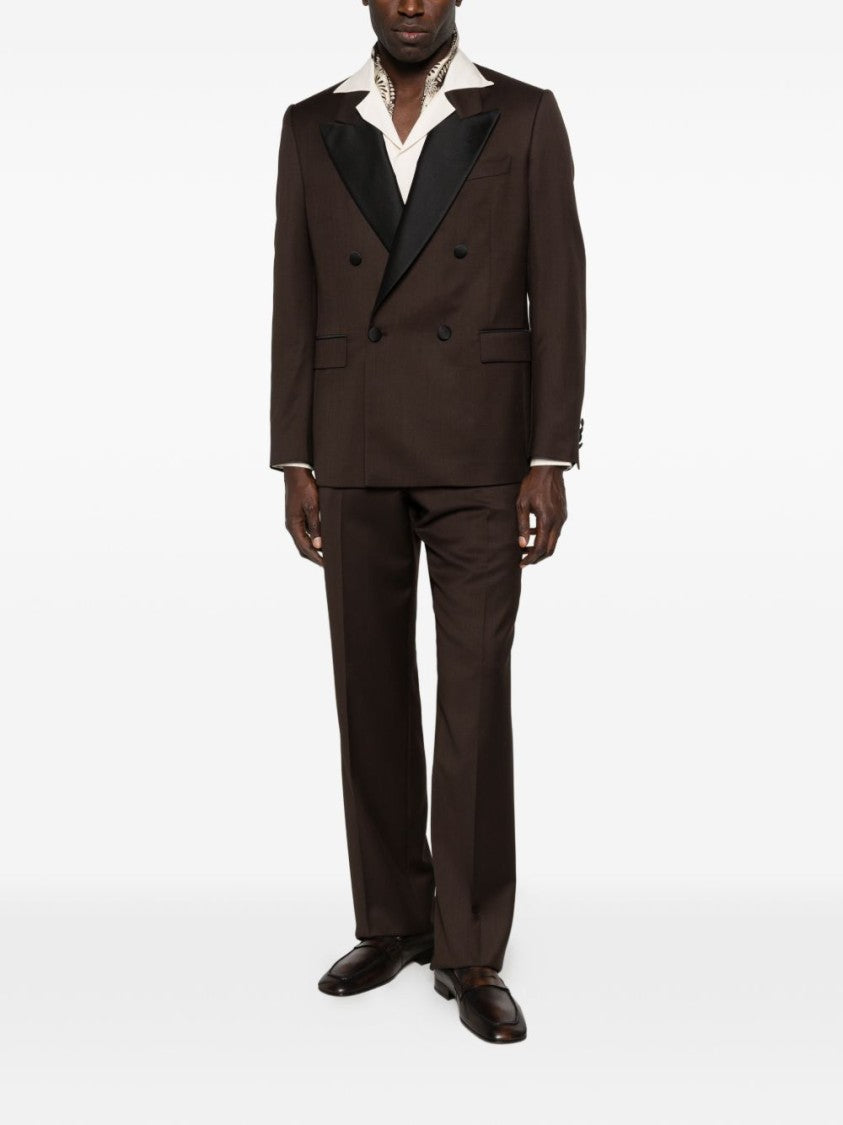 Lardini Double-Breasted Brown Blazer With Satin Peak Lapels And Tailored Fit