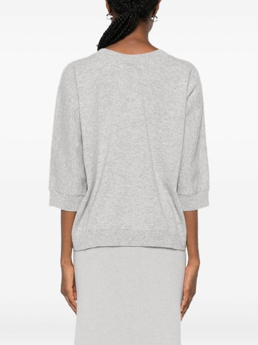 Tabaroni Cashmere Relaxed Fit Grey Cashmere Sweater With V-Neckline And Ribbed Cuffs