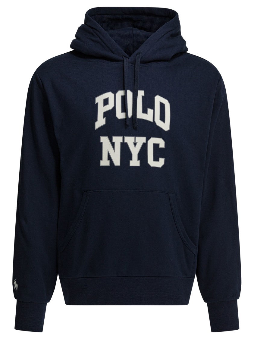 Polo Ralph Lauren Navy Blue Hoodie With Bold Block Lettering And Subtle Logo Detail
