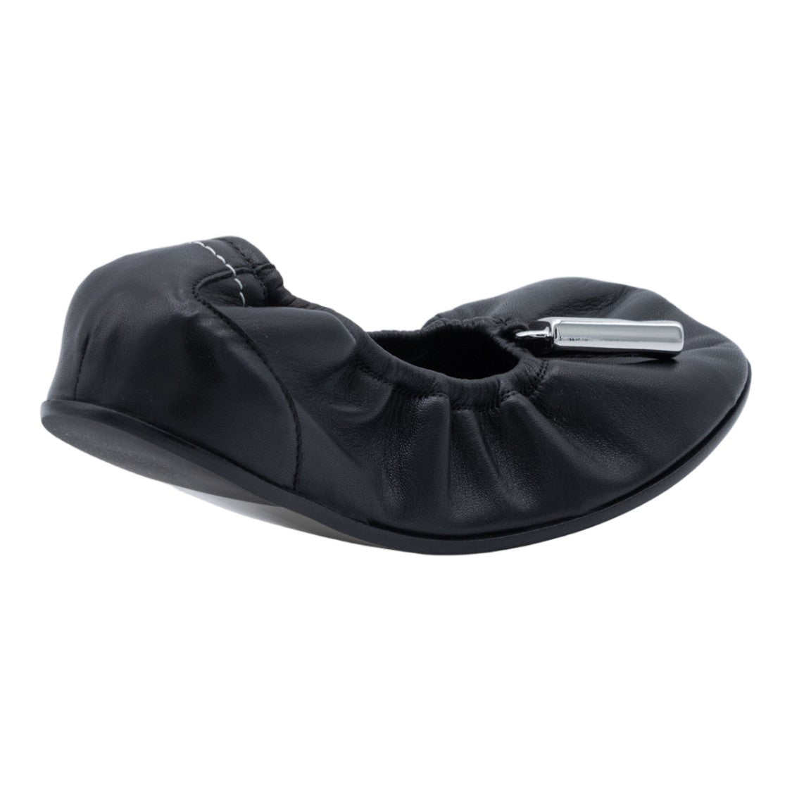 Mm6 By Maison Margiela Gathered Leather Flats With Silver Charm Detail