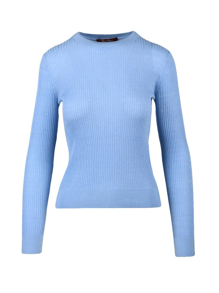 Max Mara Light Blue Marabu Silk-Wool Ribbed Fitted Underlayer Top