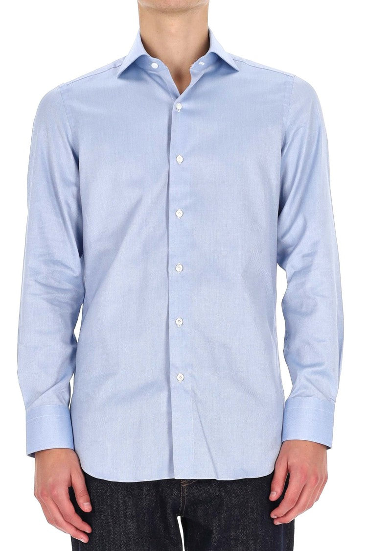 Finamore Traveller Tailored Shirt In Royal Oxford Linea Milano