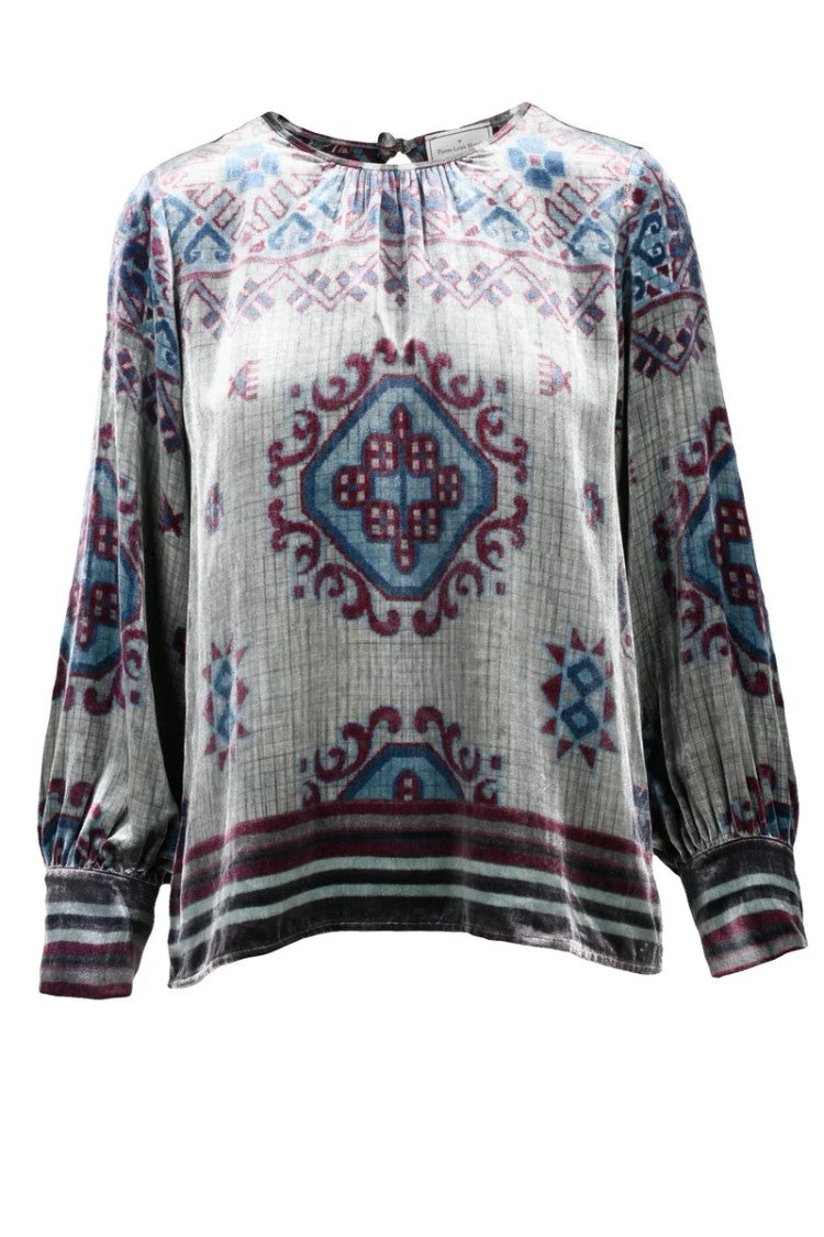 Pierre-Louis Mascia Velvet Viscose Silk Blouse - Grey/Blue