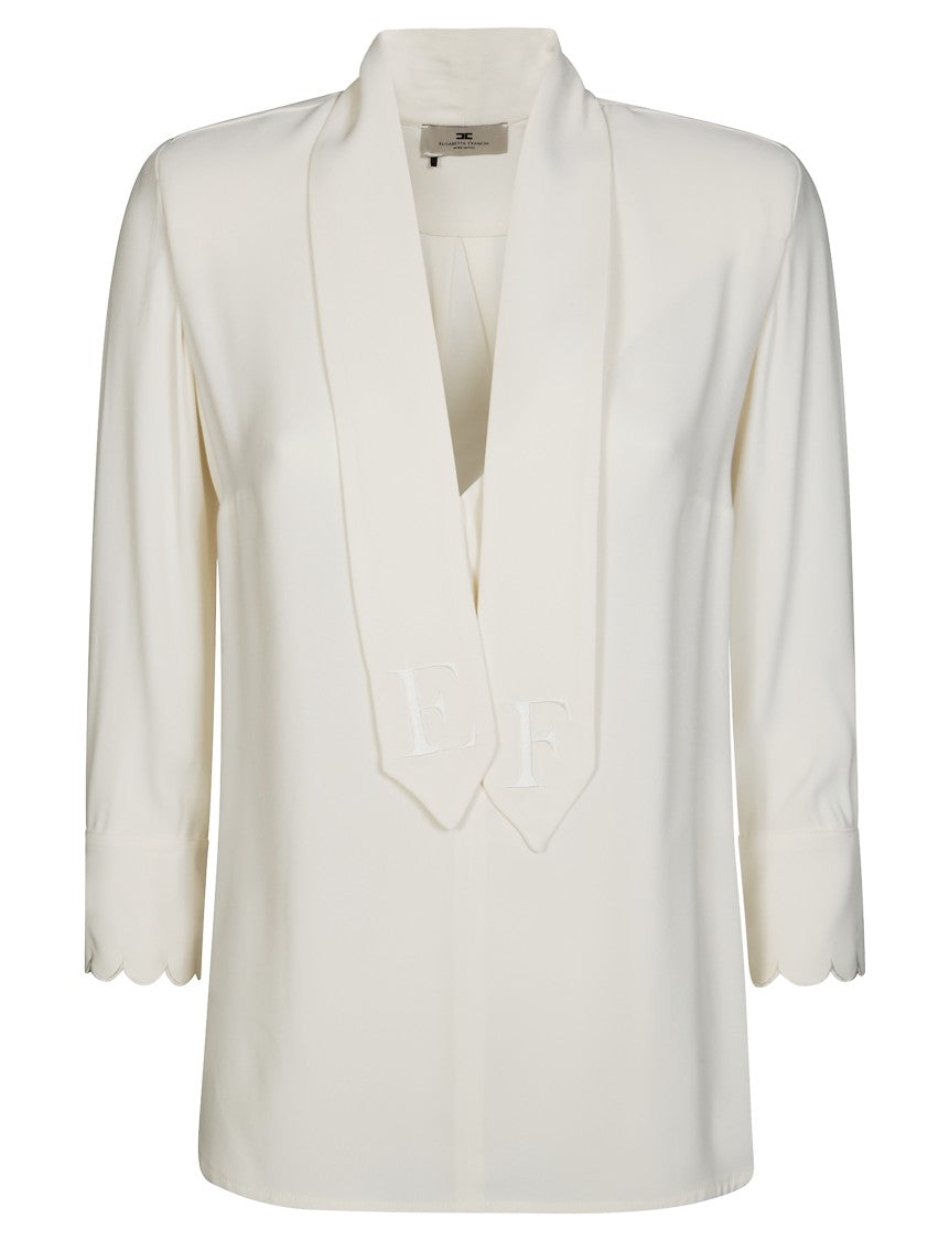 Elisabetta Franchi Creamy White Blouse With Scarf Detail