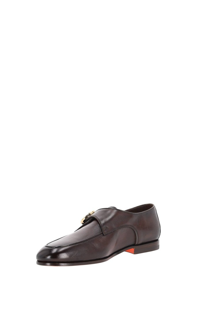 Santoni Oak Brown Carlo Patina Leather Loafers