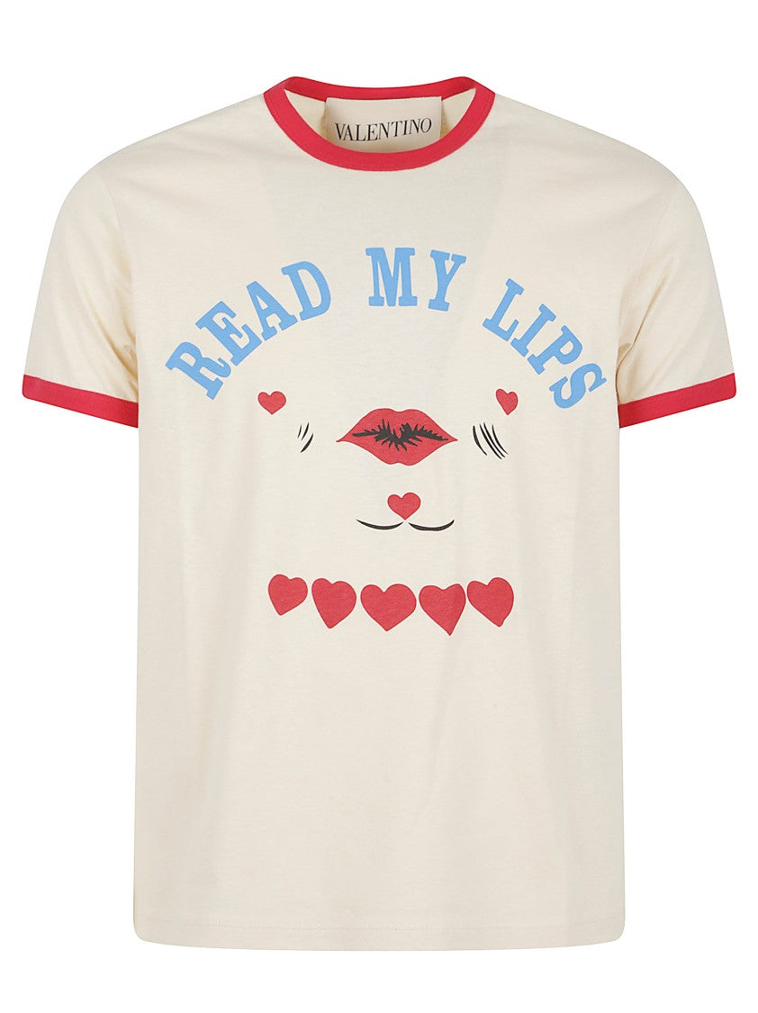Valentino Garavani Cream Cotton T-Shirt With Playful Graphic Print