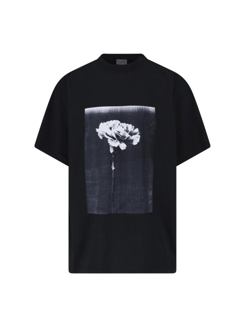 Balenciaga Short-Sleeve T-Shirt With Monochrome Floral Print
