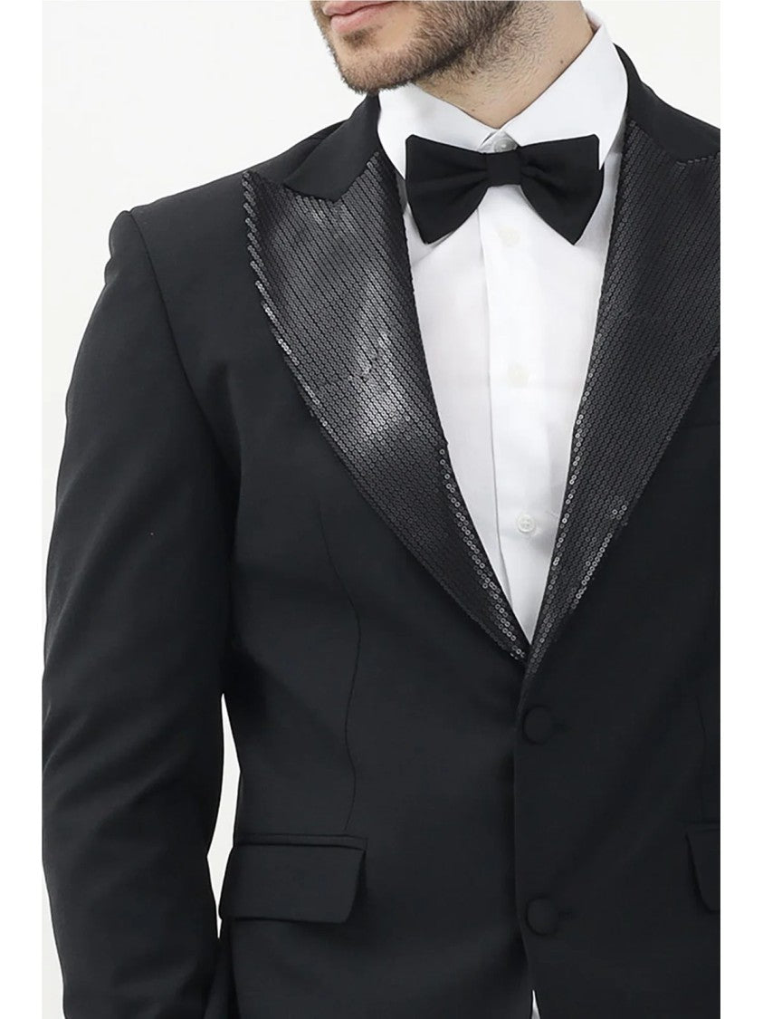 I M Brian Black Polyester Wool Elastane Sequins Jacket
