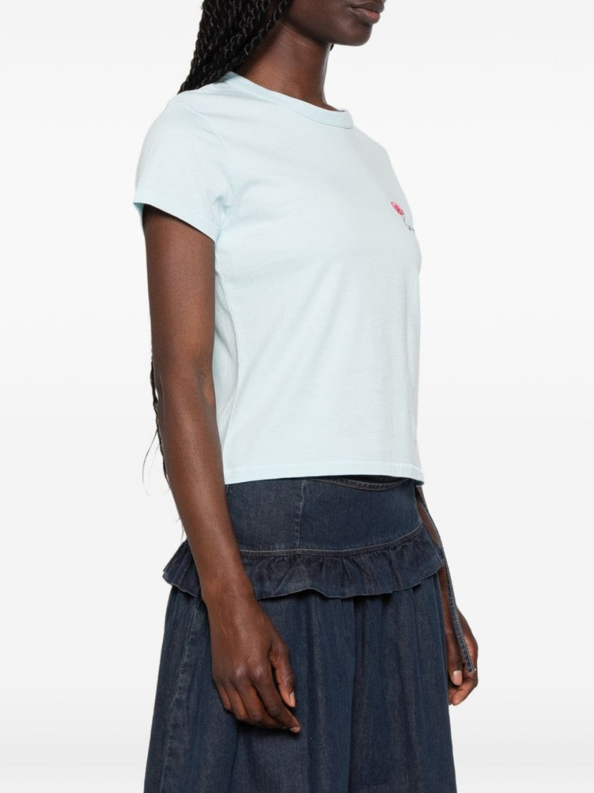 Kenzo Light Blue Flower Embroidery Crew Neck Top