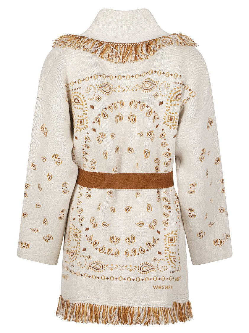 Alanui Bandana Jacquard Fringed Cashmere Cardigan