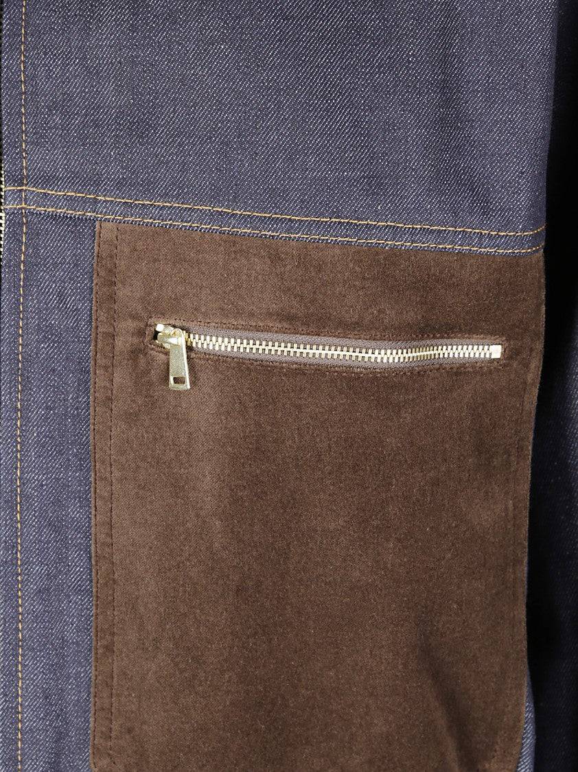 Jejia Structured Denim-Effect Cotton Bomber With Suede Inserts