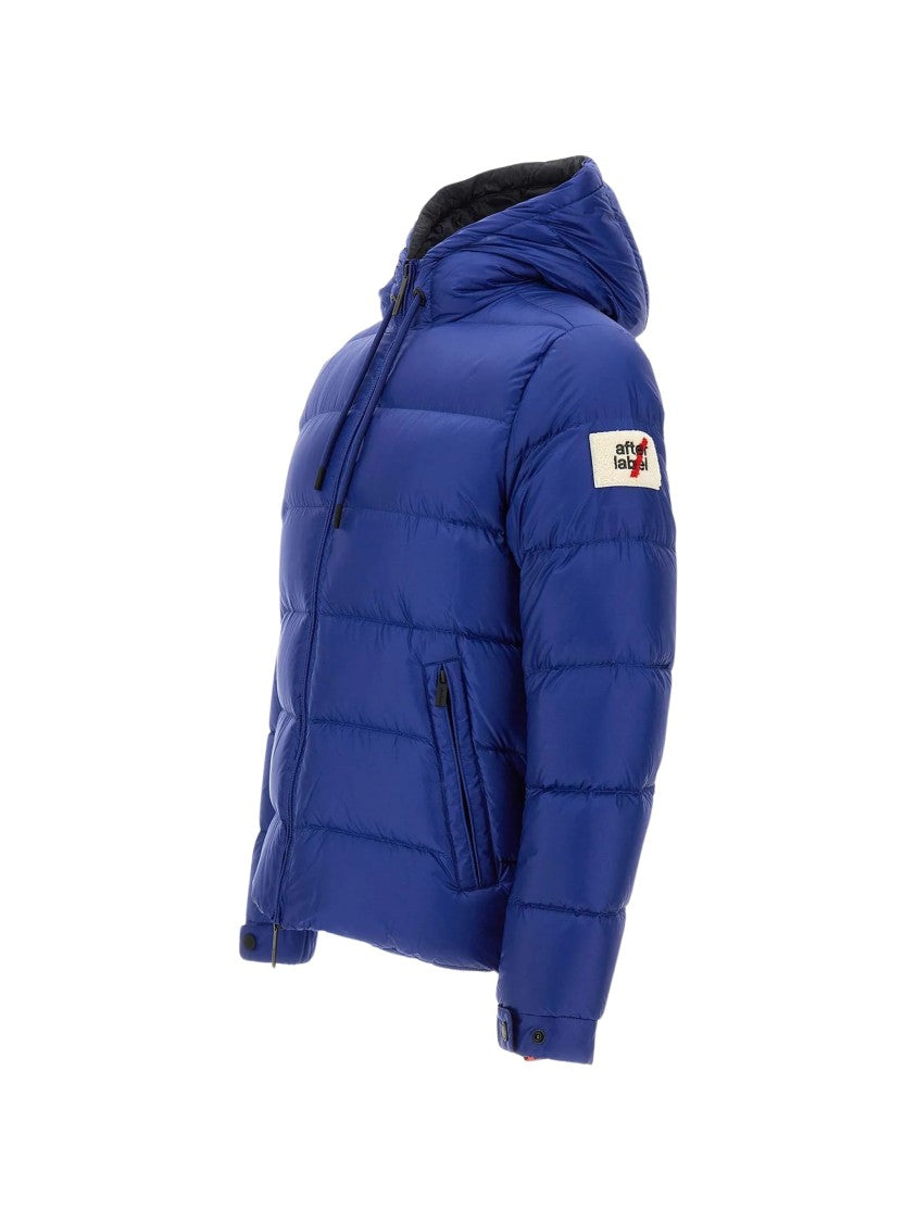 After Label Cropped Glossy Blue Nylon Hooded Down Jacket