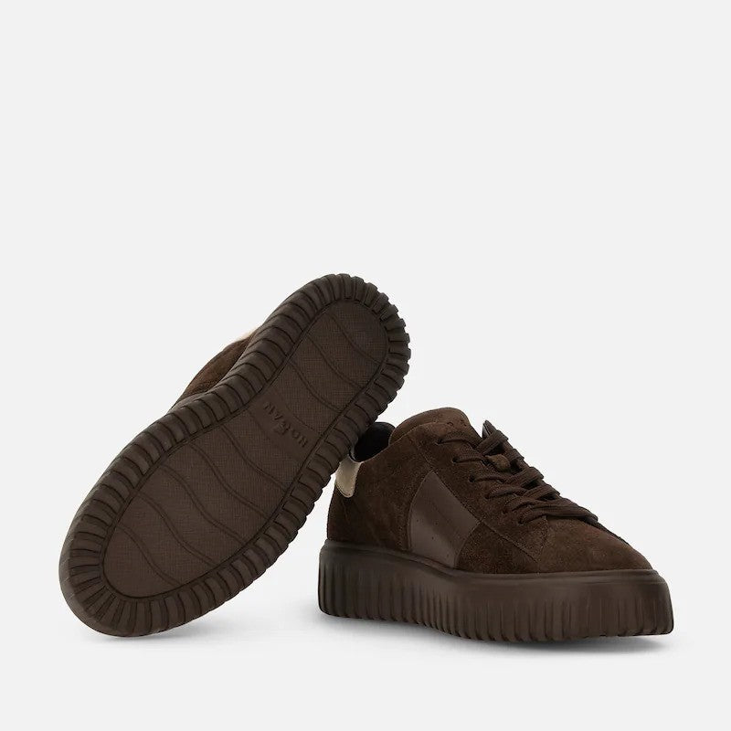 Hogan Dark Brown Suede Leather Embossed Low-Top Sneakers
