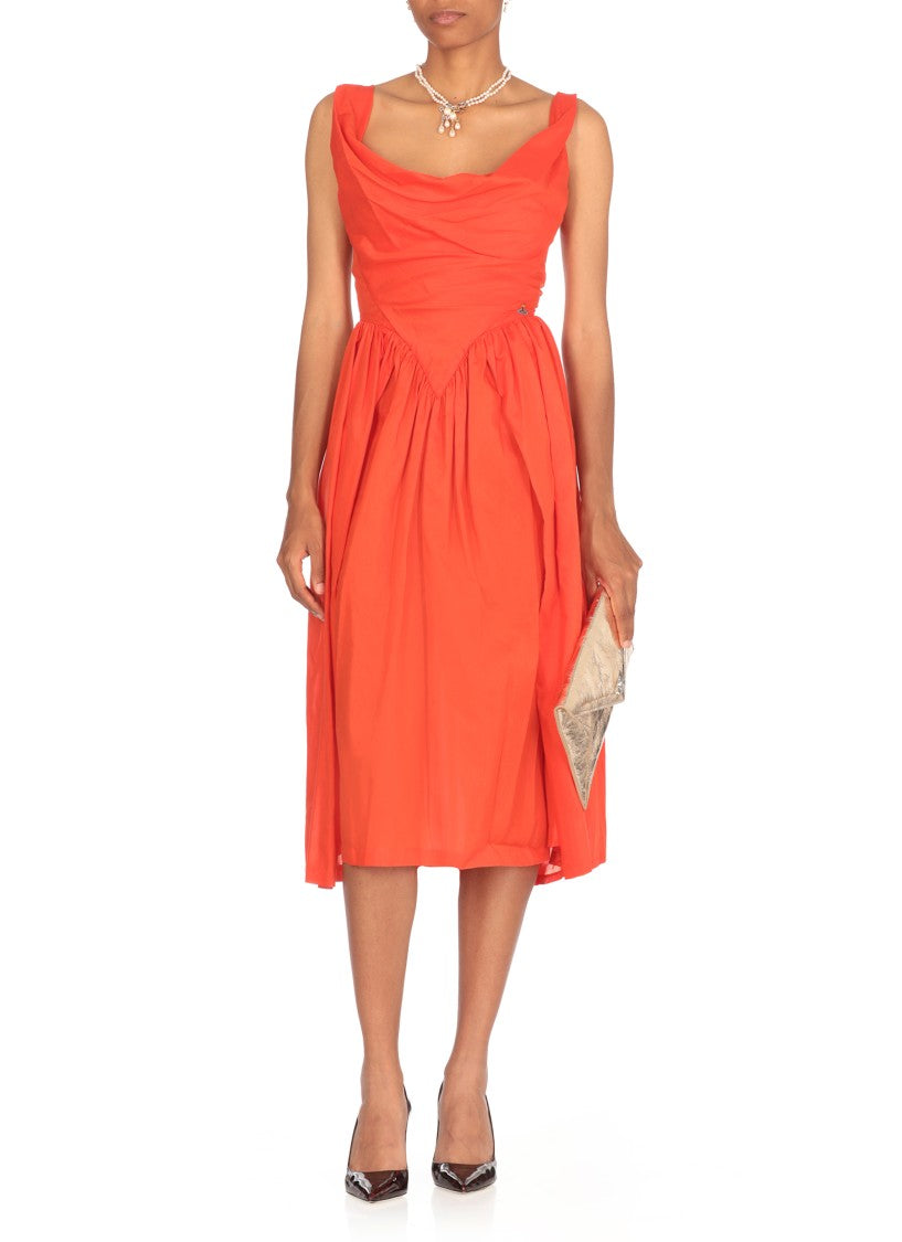 Vivienne Westwood Fitted Bodice Orange Cotton Midi Dress