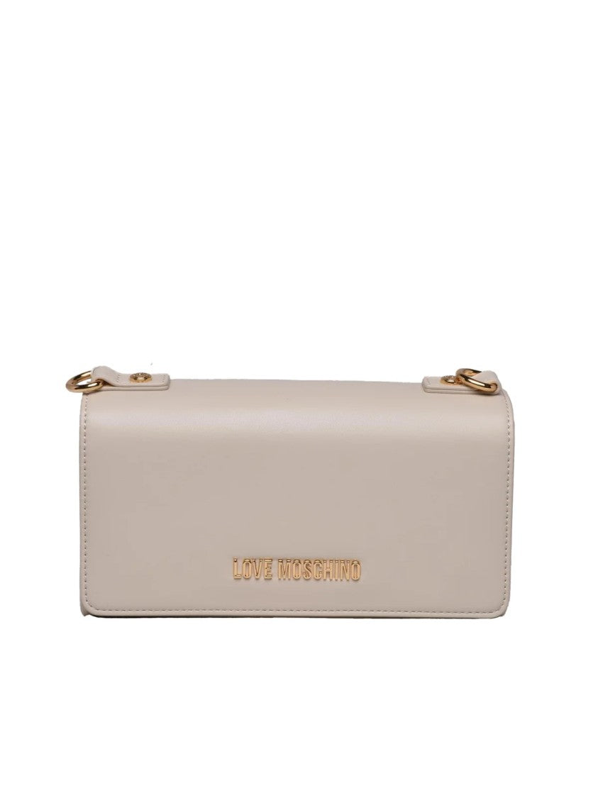 Love Moschino Structured White Polyurethane Shoulder Bag With Gold Logo Detail