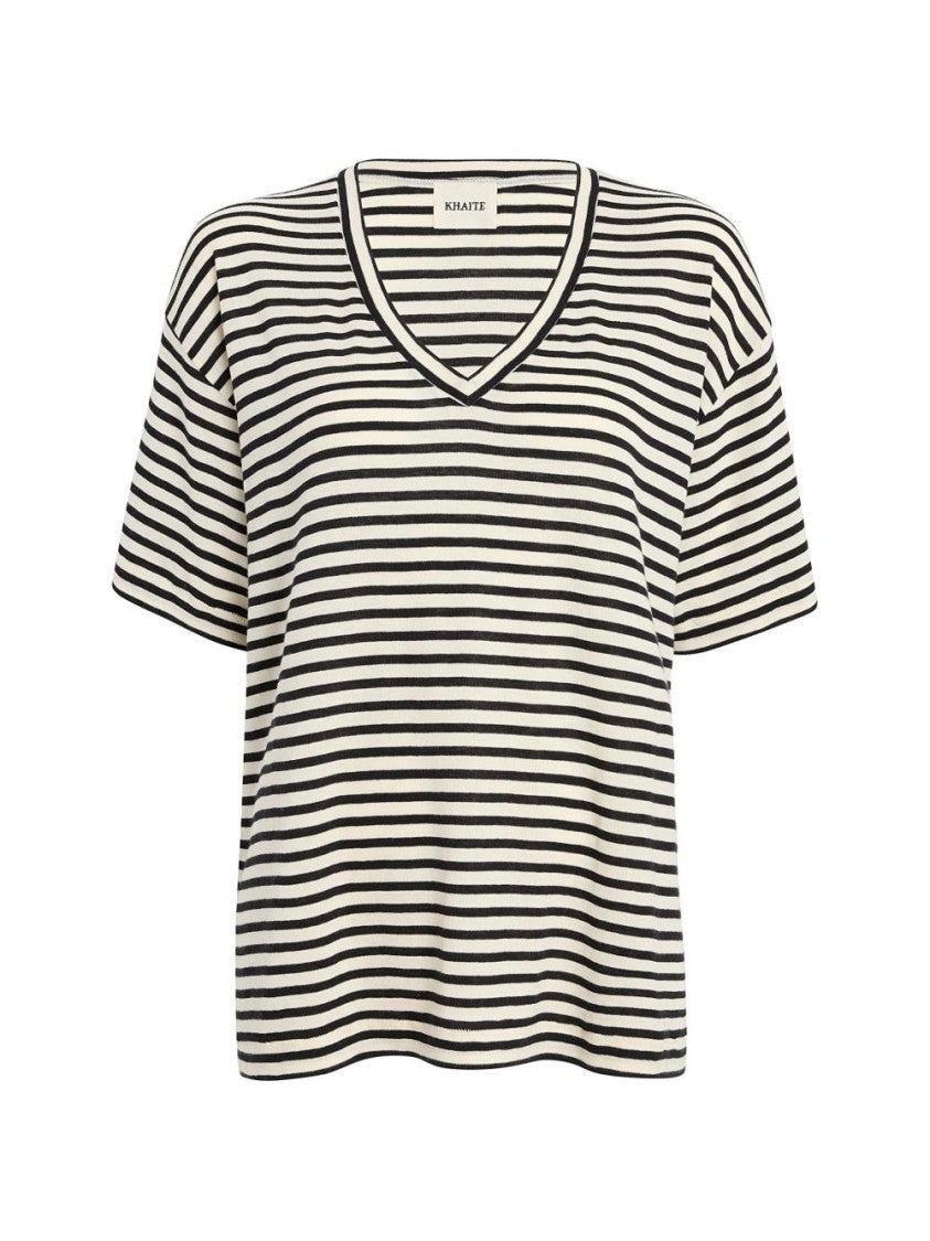 Khaite White Short-Sleeve Striped Ny T-Shirt