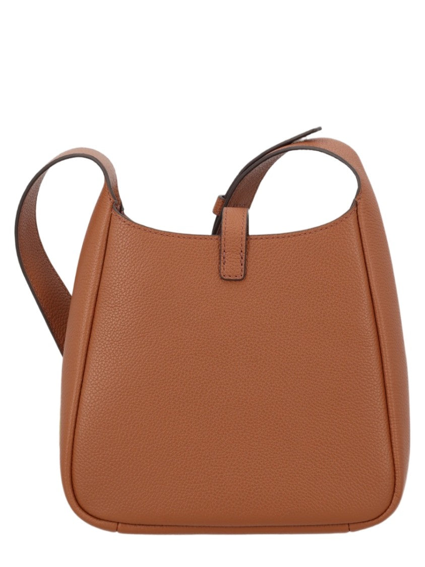 Tory Burch Structured Brown Leather Shoulder Bag With Circular Logo