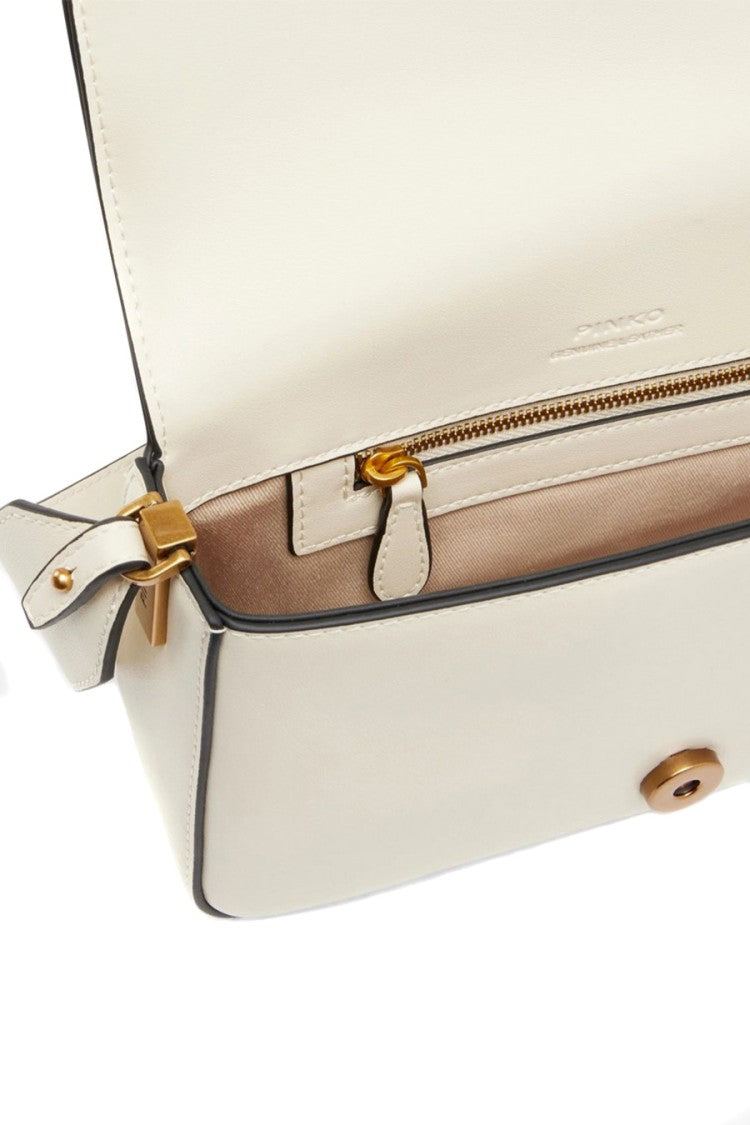 Pinko White Love Bag One Leather Gold-Buckle Shoulder Bag
