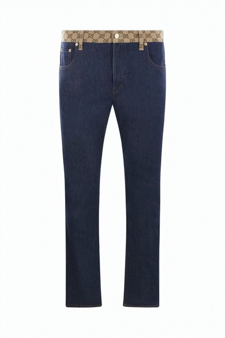 Gucci Tapered Denim Trousers With Monogram Waistband