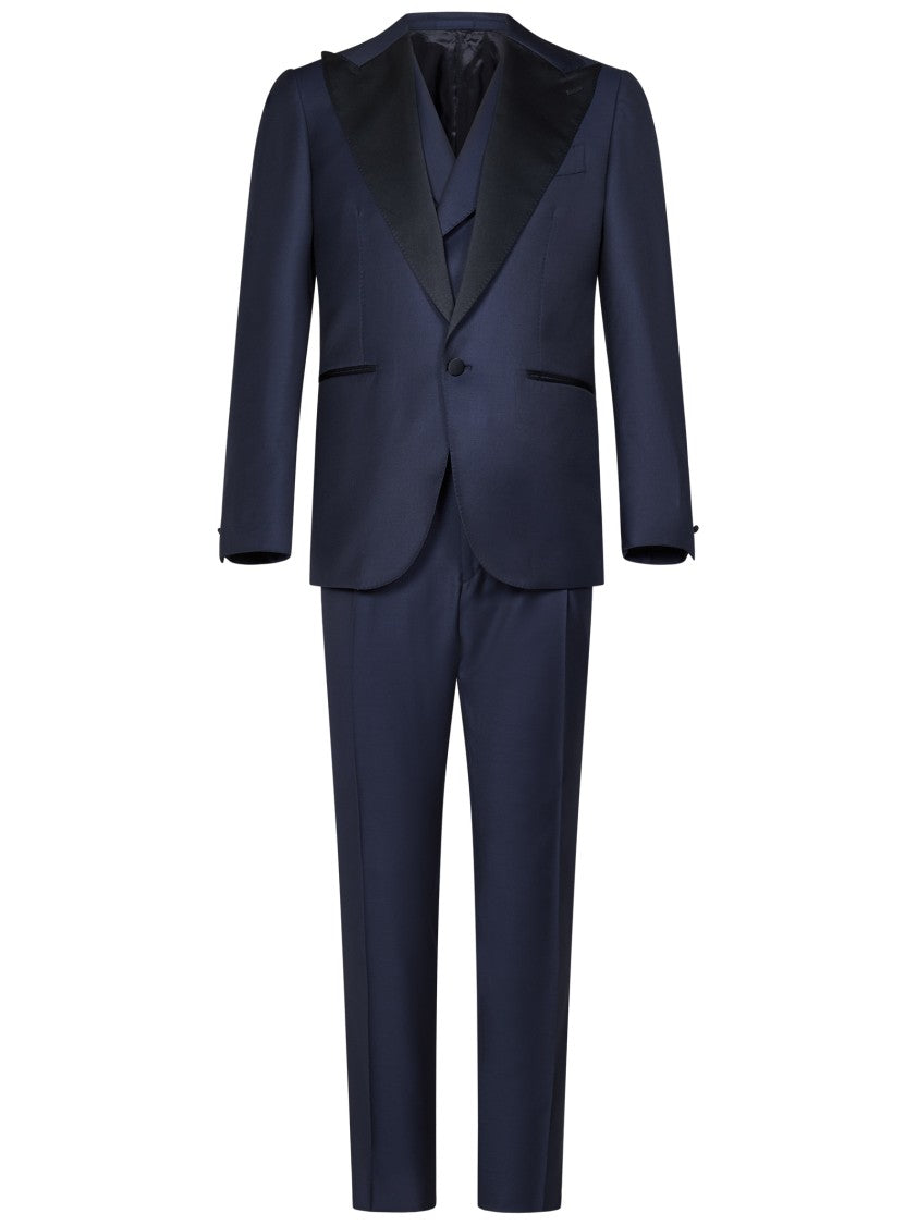 Franzese Collection Three-Piece Tailored Tuxedo Suit In Blue