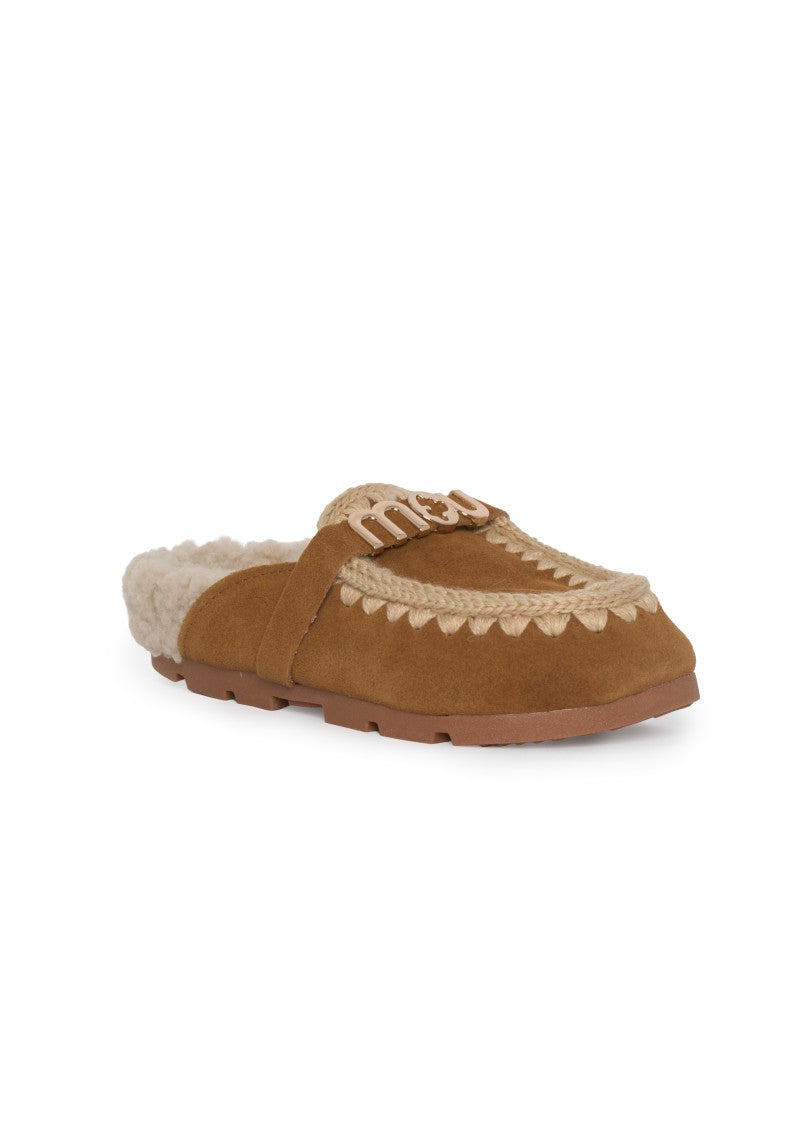 Mou Slip-On Sandals With Hand-Crochet Wool Stitching And Shearling Lining