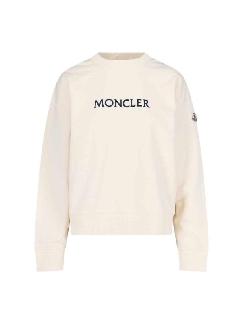 Moncler Crewneck Cotton Sweatshirt With Embroidered Logo And Multicolor Patch