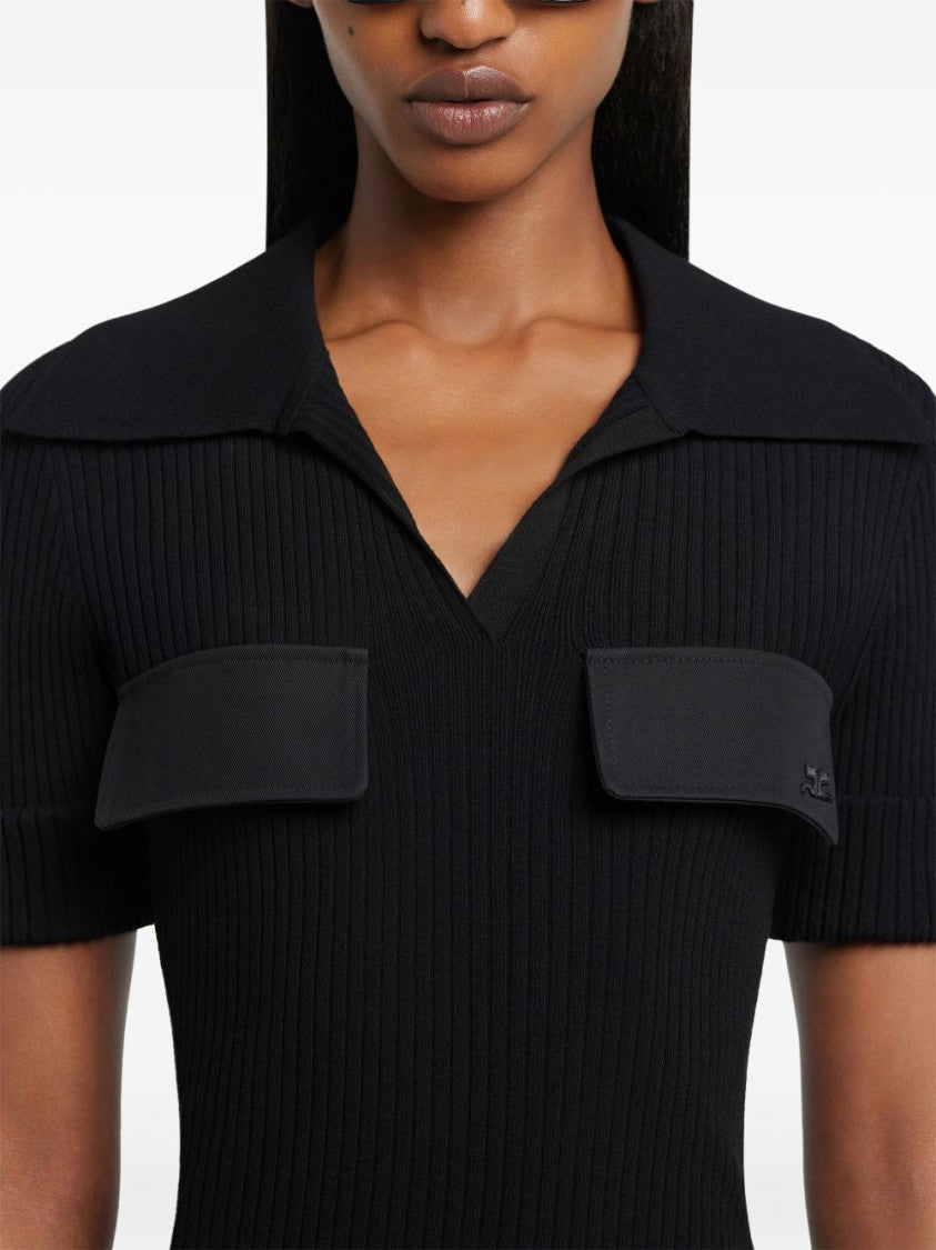 Courrèges Ribbed-Knit Polo Collar Mini Dress With Chest Pockets