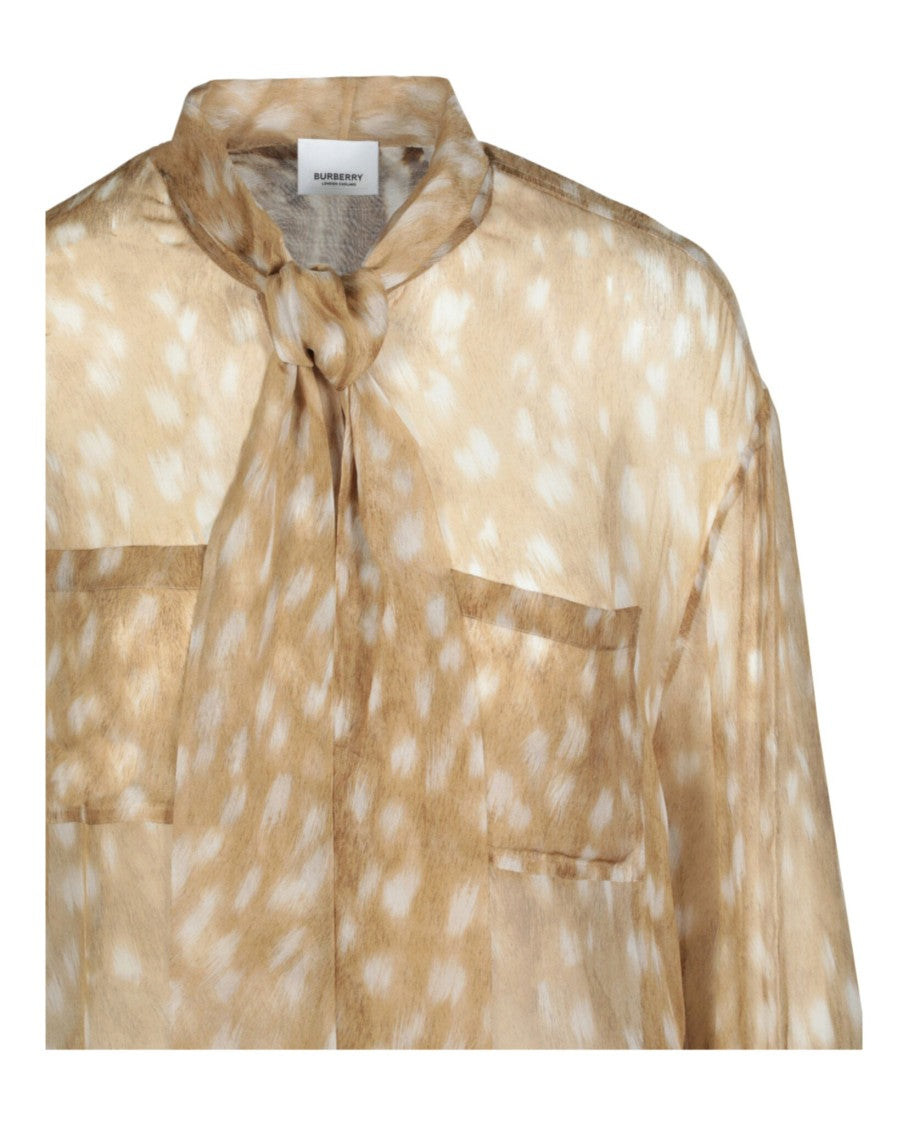 Burberry Tied Deer-Printed Silk Blouse